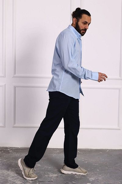 Tam12den Home Men's Cotton Linen Relaxed Cut Anti-Sweat Fabric Lace-Up Trousers Navy Blue