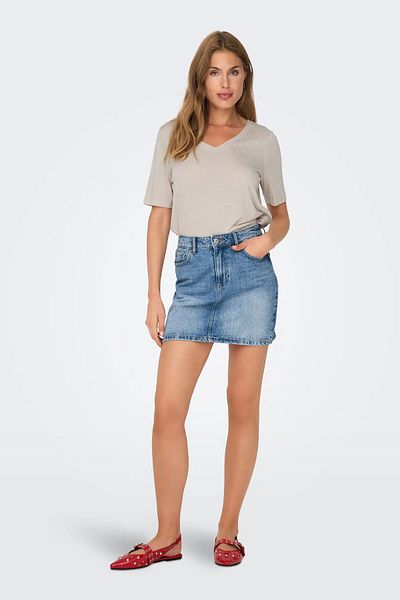 ONLY Women's Onlese V-Neck Short Sleeve T-Shirt 15257390 Beige