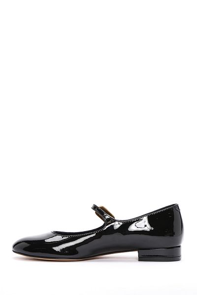 Derimod Women's Black Banded Patent Leather Genuine Leather Summer Ballerina Shoes 24Sfd140416