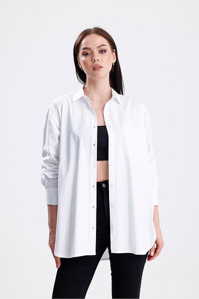 SWEETNESS Cămașă albă cu mânecă lungă din bumbac lycra supradimensionată pentru femei