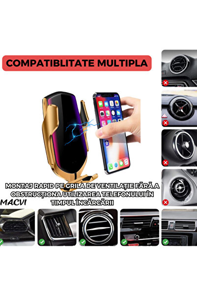 MACVI Macvi® Car Phone Holder, Wireless and Smart Sensor R1, USB, Fast Charge Function