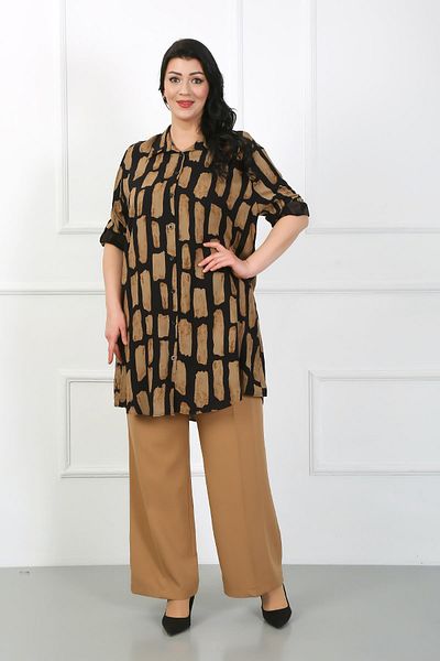 By Alba Collection Women's Tan Cotton Viscose Large Size Tunic