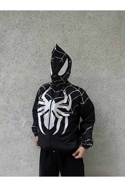 Silerra Unisex Long Sleeve Hooded Windbreaker - Black