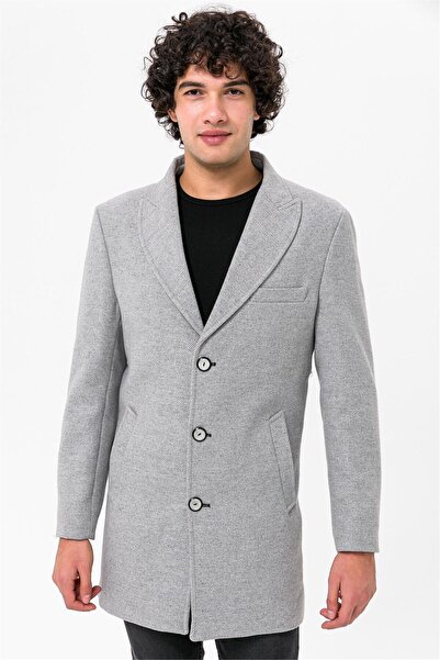 SÜVARİ Γκρι λεπτό παλτό με μυτερό γιακά Dobby