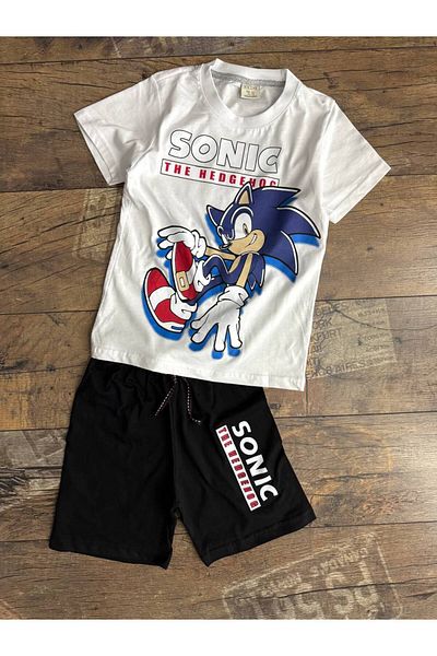 KİDSPİTİRCİK Boy's White Sonic Printed Shorts Suit