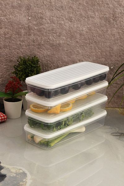 Leila 4-Piece White Lid Storage Container, Suitable for Refrigerator Organizer Microwave and Freeze 4Lt
