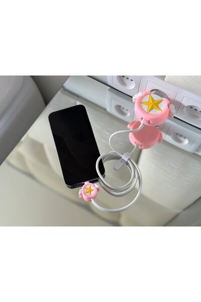 Enzuis Set de 3 accesorii de protecție pentru cablu de încărcare, PVC, roz/alb/galben