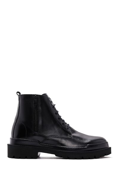 Derimod Black Leather Zippered Men's Casual Boots - Lace-Up, 24Wfd 601918