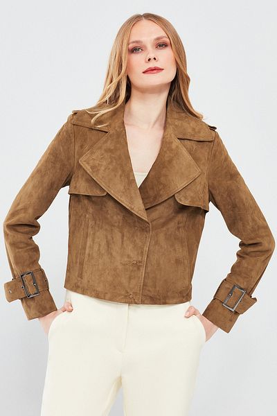 Derimod Mustard Suede Leather Portofino Women's Jacket - 24sgd 517110