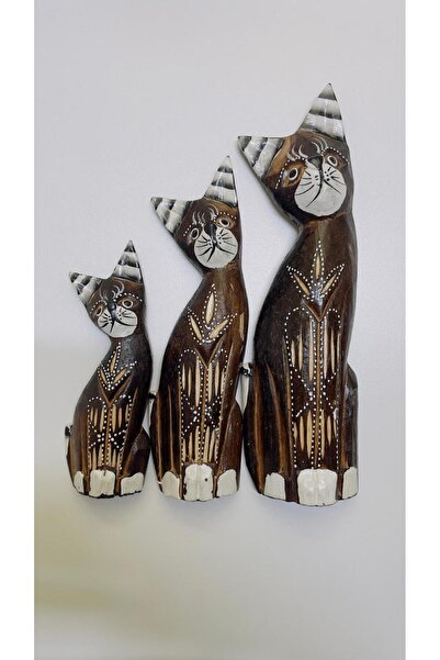 M.C Ahşap Kedi Biblo El Yapımı - 25 cm