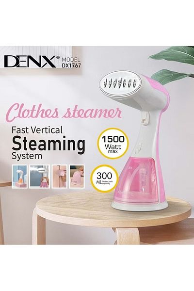 Denx Portable steam iron with powerful steam and fast heat-up in 25 seconds. Ideal handheld iron for home and travel use.