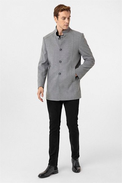 SÜVARİ Anthracite Slim Plain Judge Collar Coat