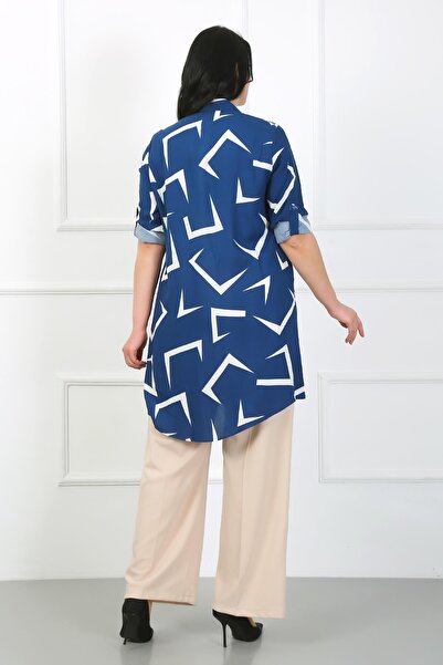 By Alba Collection Жіноча бавовняна віскозна туніка великого розміру з індіговим візерунком