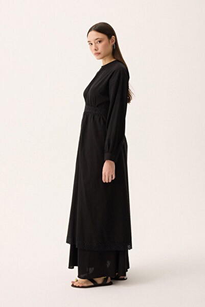 ZÜLAYS Güpürlü Zeren Elbise Siyah