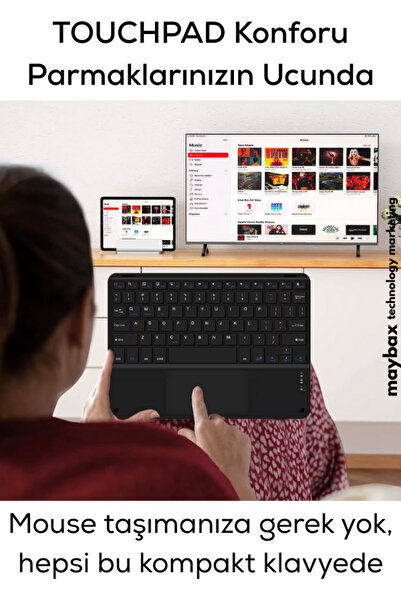 Maybax Tüm Cihazlara Uyumlu Akıllı Taşınabilir Şarjlı Kablosuz Bluetooth & Wireless Klavye Touchpad (Mouse)
