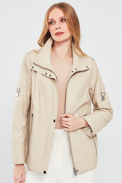 Derimod Luisa Beige Oversize Leather Women's Coat - 24sgd5172u4