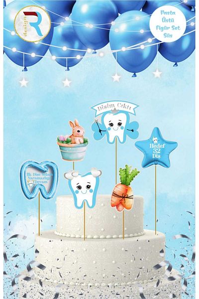 Cadde Süs Set de caractere pentru tort cu tematică Blue Tooth Ornament