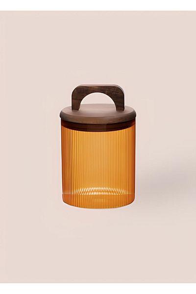 The Mia Acacia Glass Jar with Handle Amber 700 ml Cm484