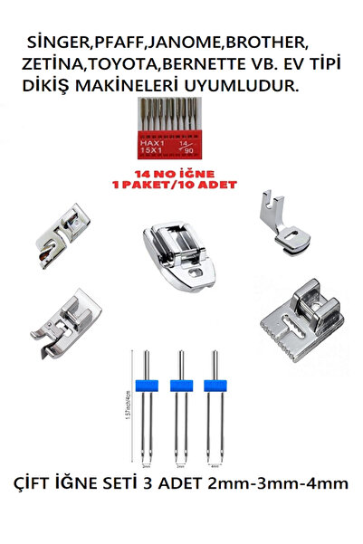 Swart Singer Beşli Ayak Set (nervür,kıvırma,sürfile,büzgü,gizli Fermuar )   çift iğne seti VE 14 NO İĞNE