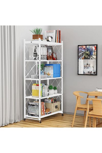Generic 5-tier Moveable 163l X 71h X 36w Foldable Storage Shelves White