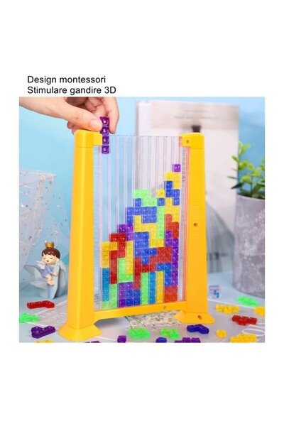 Flippy Tetris Intelligence Puzzle - 70 Multicolor Pieces, 3D Montessori Game (Yellow Frame)
