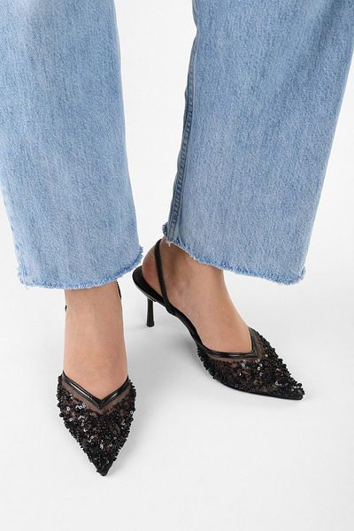 Shoeberry Women's Melina Black Tulle Sequin Bead Embroidered Stiletto