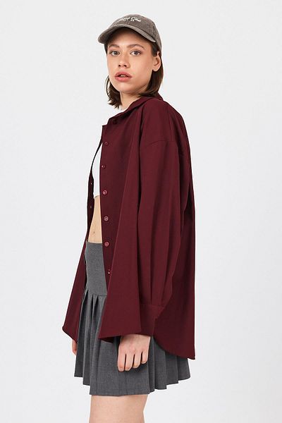 Rays Cămașă lungă de bază oversize roșu Claret 4664A