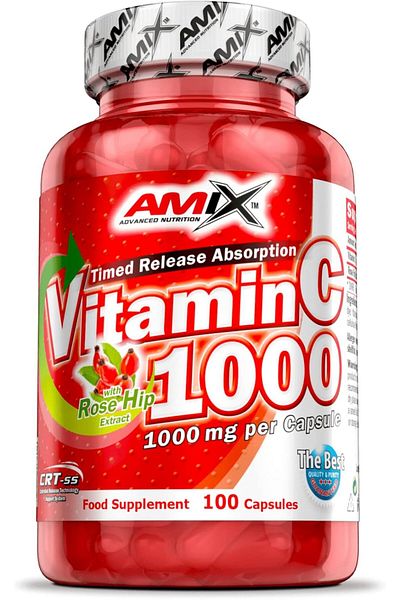 AMIX Vitamin C 100 Caps - 1000 mg per capsule, fortified with rosehip - helps strengthen and maintai