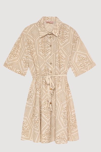 Quzu Rochie cămașă cu nasturi cu modele etnice Natural