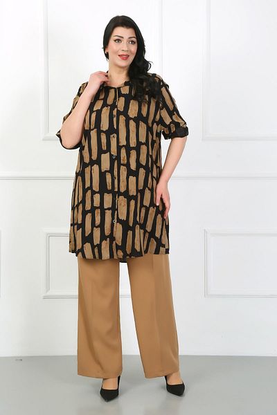 By Alba Collection Women's Tan Cotton Viscose Large Size Tunic
