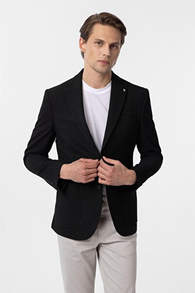 SÜVARİ Siyah Slim Fitilli Sivri Yaka 6 Drop Ceket