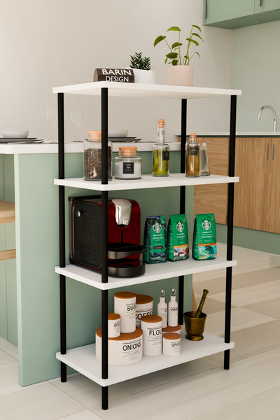 BARIN DESIGN 4 Katlı Çevir Kur Mutfak Rafı Çok Amaçlı Düzenleyici, Baharatlık, Kahve Köşesi, Açık Mutfak Dolabı