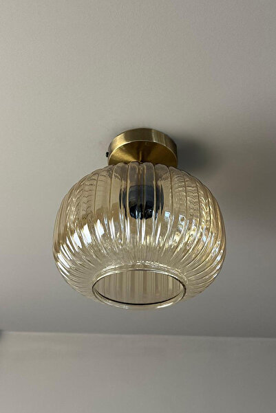 Bamyum Mola Cam Bal Rengi Piramit Plafonyer Başlık Tekli Avize Retro Sarkıt Lamba Restoran Salon Aydınlatma