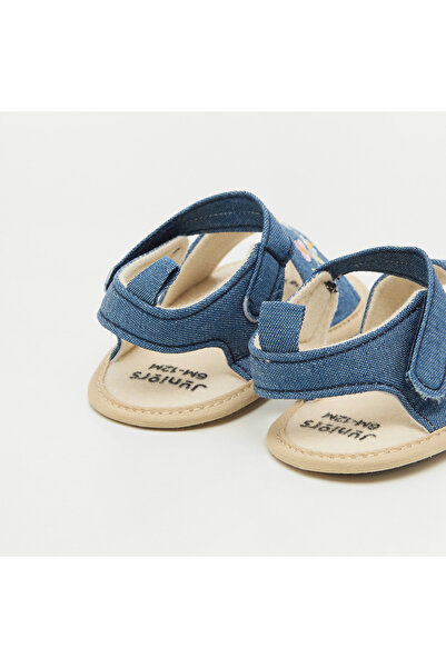 Juniors Floral Embroidered Sandals with Hook and Loop Closure