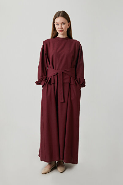 ZÜLAYS Yeleği Bağlamalı Elbise Takım Bordo