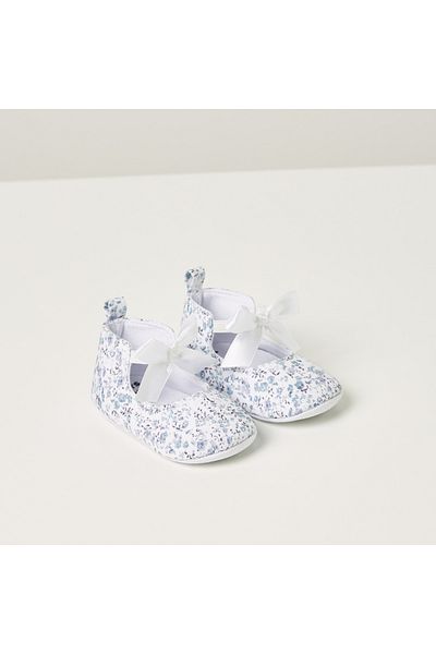 Juniors Floral Print Booties with Bow Accent