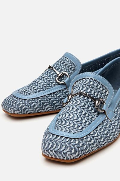 Yaya by Hotiç Kadın Mavi Hasır Detaylı Tokalı Loafer