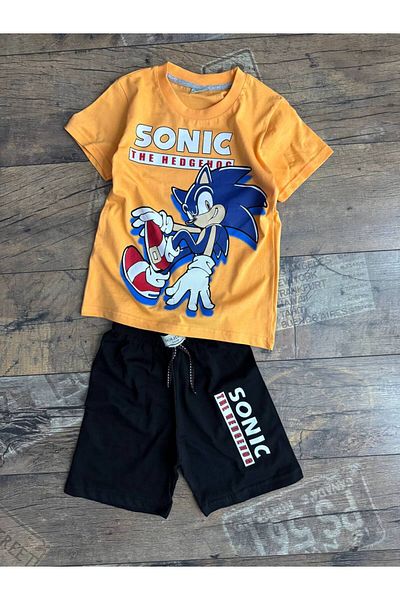 KİDSPİTİRCİK Boy's Orange Sonic Printed Shorts Suit
