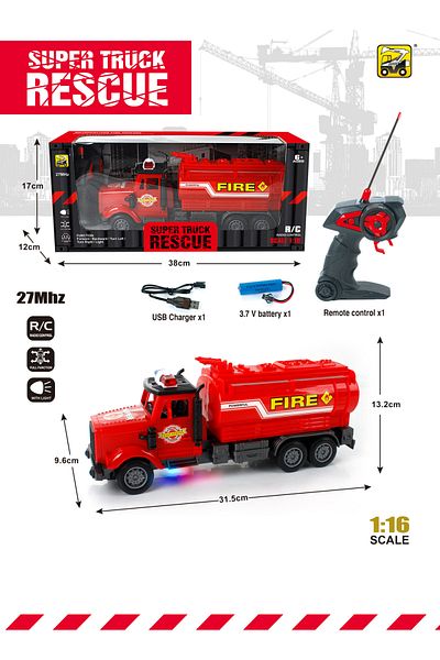 PLAYZO Super Truck Rescue Remote Control Fire Truck – 1:16 Scale RC Toy with Lights, Full Function Controls