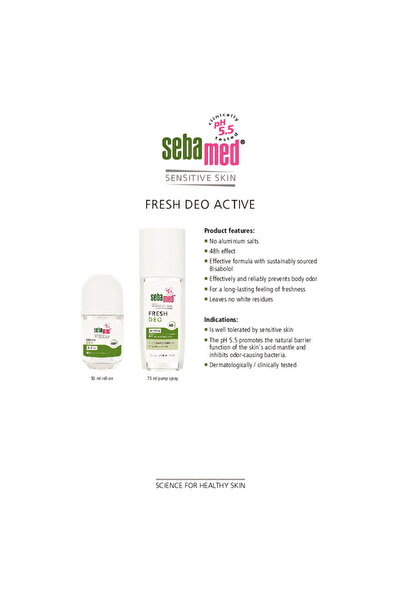 Sebamed Roll On Fresh Active 50 ml Long-Lasting Roll-On Deodorant for Active Freshness & Odor Protection