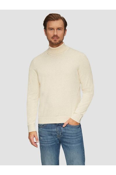 s.Oliver Men's Cotton Sweater With High Collar, Cream