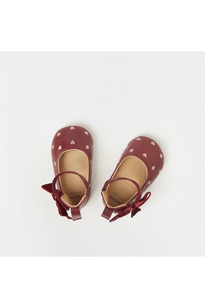 giggles All-Over Heart Embroidered Booties with Hook and Loop Closure