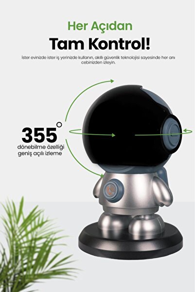 Genel Markalar Wi-Fi Akıllı Güvenlik Kamerası Gece Görüşlü, 355° Hareket Taki...