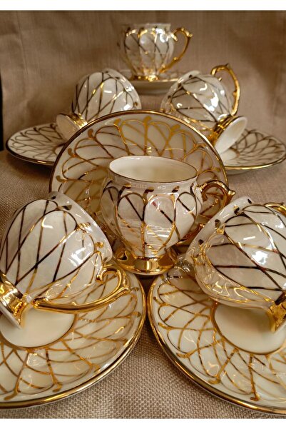 BY.RAYKA PORSELEN El Dekor Maya Porcelain Hand Decor Painting Cup Set