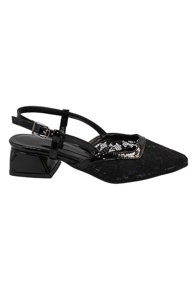 Celira Black Tulle Classic Low Heel Women's Shoes