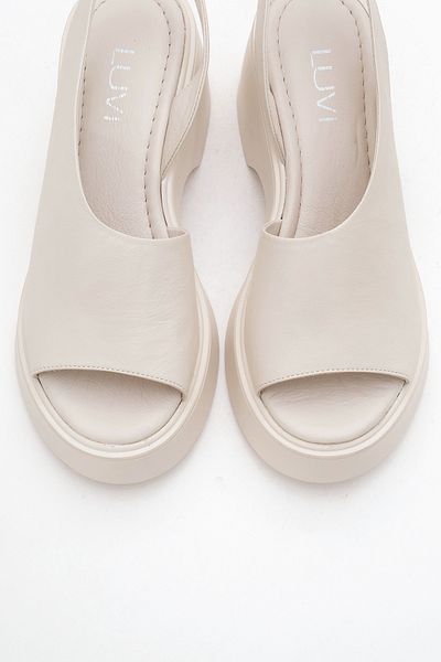 LuviShoes Roy Ecru Skin Genuine Leather Women's Wedge Heeled Sandals