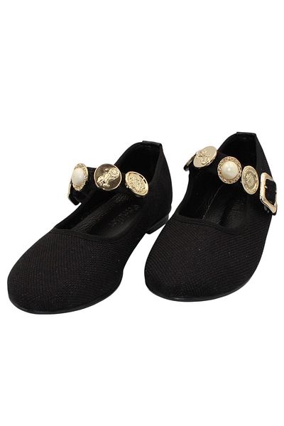 Celira Black Fabric Buckle Strap Daily Ballerina Shoes