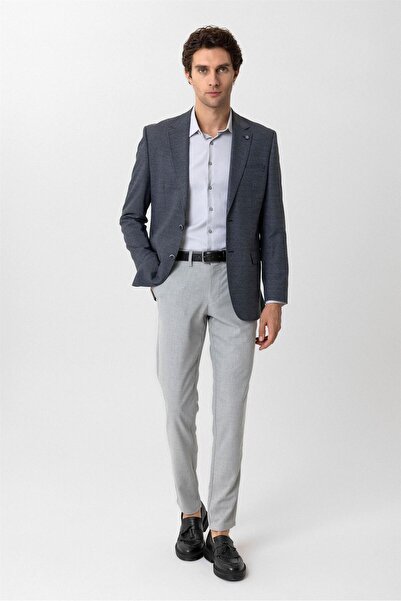 SÜVARİ Μπλε τζάκετ Parliament με μονόχρωμο γιακά και 6 πτώσεις, κανονική εφαρμογή