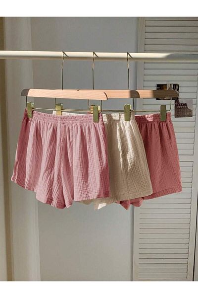trendgar Mini pantaloni scurți din muselină țesute, roz bej, 3 piese