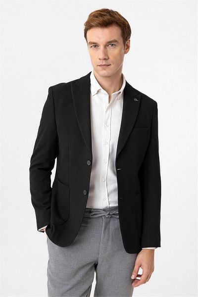 SÜVARİ Μαύρο Slim Fit με μυτερό γιακά 6 Drop Jacket